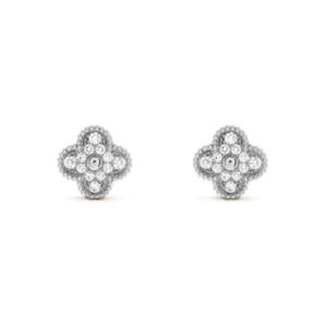 Toxse Clover Silver Diamond Stud Earrings