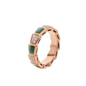 Toxse Serpenti Ring Pink Gold Malachite Diamond Paved 4Mm