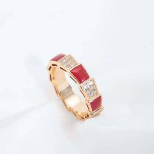 Toxse Serpenti Ring Pink Gold Carnelian Diamond Paved 4Mm