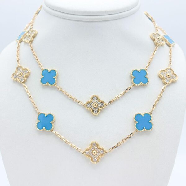 Toxse Vintage Alhambra Turquoise Diamond 20 Motifs Long Necklace