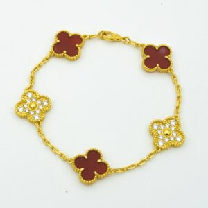 Toxse Clover Bracelet 5 Motifs Carnelian Diamond