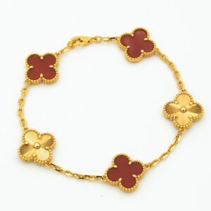 Toxse Clover Bracelet 5 Motifs Carnelian Gold