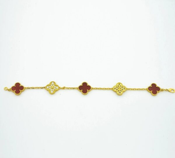 Toxse Clover Bracelet 5 Motifs Carnelian Diamond - Image 2