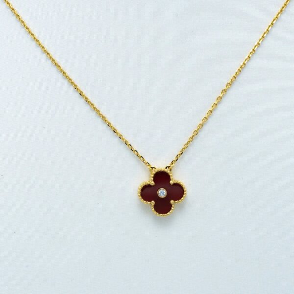 Toxse Clover Necklace Gold Diamond Carnelian - Image 3