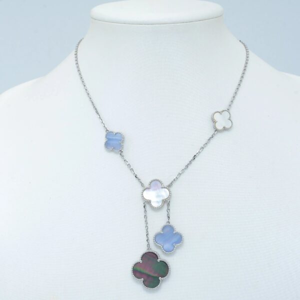 CLOVER MOP CHALCEDONY NECKLACE SILVER 6 MOTIFS