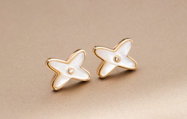 Toxse Jeux De White Mop Rose Gold Diamond Earrings