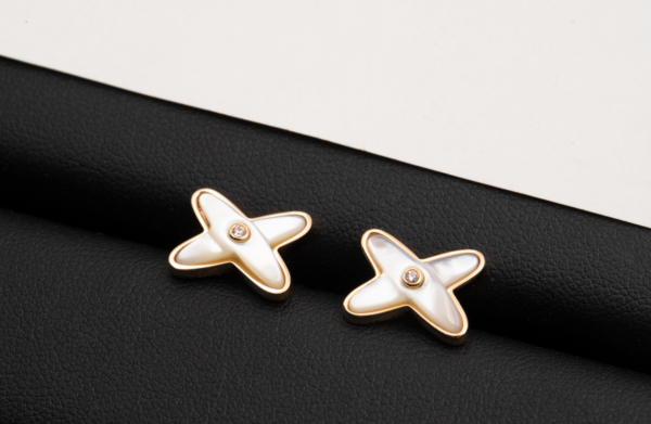 Toxse Jeux De White Mop Rose Gold Diamond Earrings - Image 2
