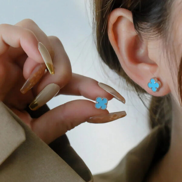 Toxse Clover Mini Silver Turquoise Stud Earrings - Image 2