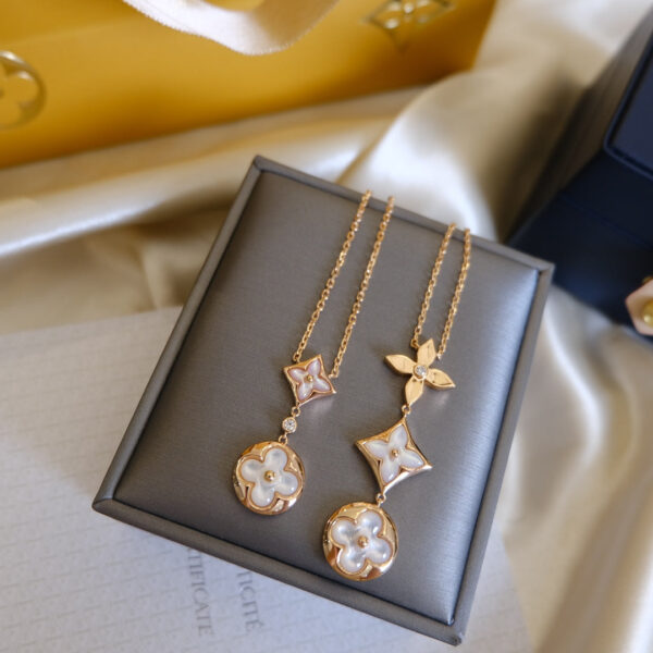 Toxse Color Blossom Lariat Necklace Pink Gold White Mother Pearl And Diamond - Image 2