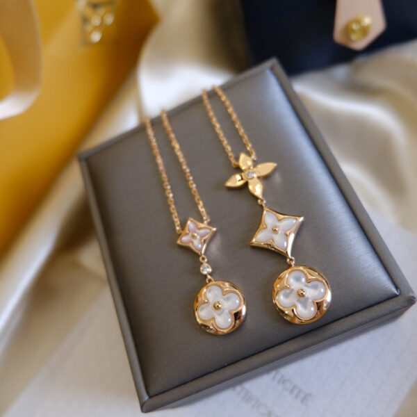 Toxse Color Blossom Lariat Necklace Pink Gold White Mother Pearl And Diamond - Image 4