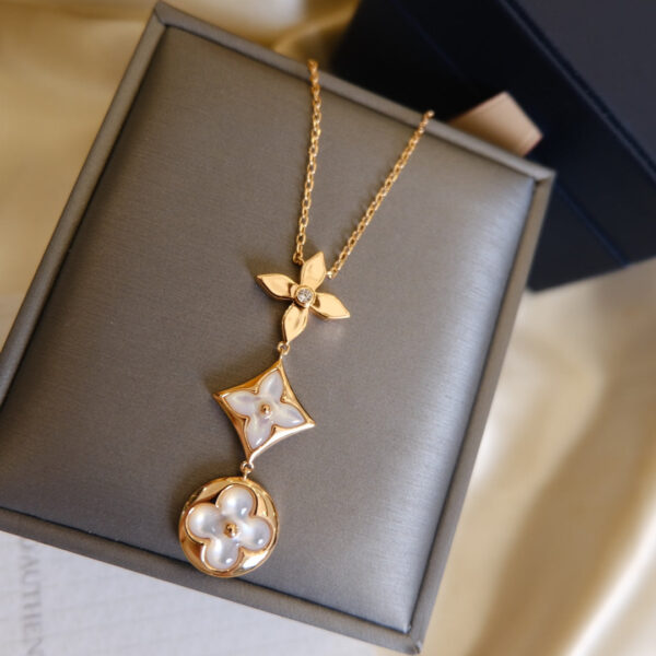 Toxse Color Blossom Lariat Necklace Pink Gold White Mother Pearl And Diamond - Image 9