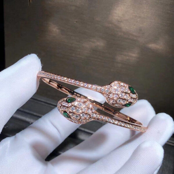 Toxse Serpenti Bracelet Pink Gold Malachite Diamond Double Snake - Image 3