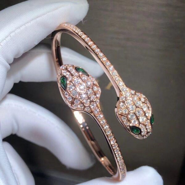 Toxse Serpenti Bracelet Pink Gold Malachite Diamond Double Snake - Image 5