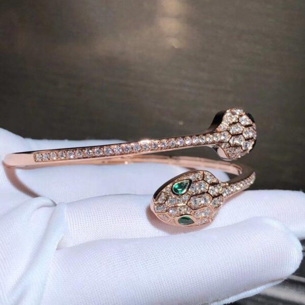 Toxse Serpenti Bracelet Pink Gold Malachite Diamond Double Snake - Image 6
