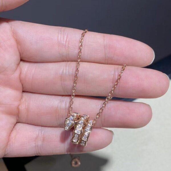 Toxse Serpenti Pink Gold Necklace Double Ring Diamond - Image 4