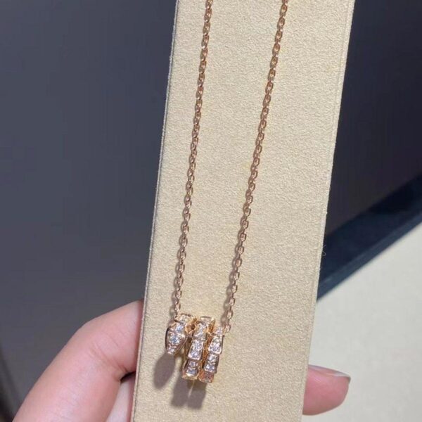 Toxse Serpenti Pink Gold Necklace Double Ring Diamond - Image 6