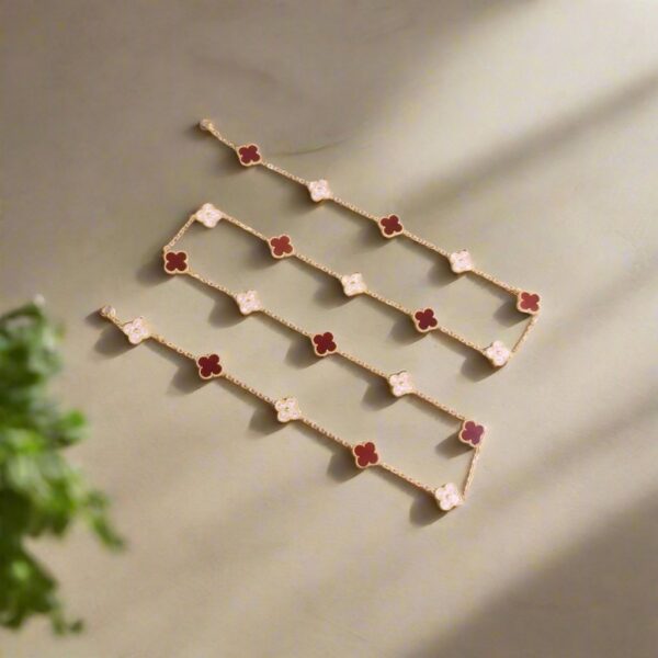 Toxse Vintage Alhambra Carnelian And Diamond 20 Motifs Long Necklace - Image 3