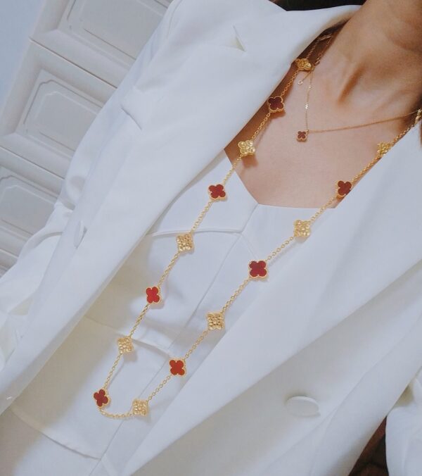 Toxse Vintage Alhambra Carnelian And Diamond 20 Motifs Long Necklace - Image 2
