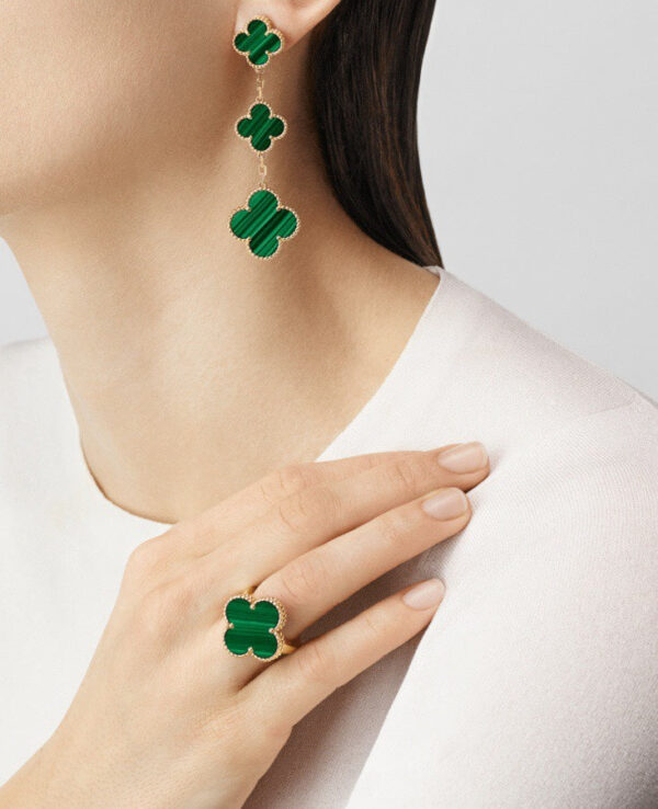 Toxse Magic Alhambra Malachite Three Motifs Clover Earrings - Image 2