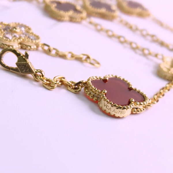 Toxse Vintage Alhambra Carnelian And Diamond 20 Motifs Long Necklace - Image 4