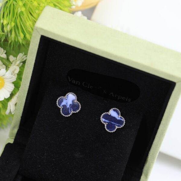 Toxse Vintage Alhambra White Gold Blue Earrings - Image 3
