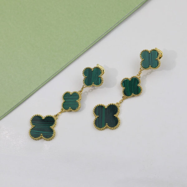 Toxse Magic Alhambra Malachite Three Motifs Clover Earrings - Image 4