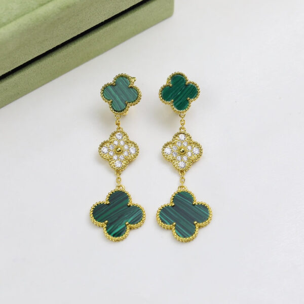 Toxse Magic Alhambra Three Malachite Motifs Clover Earrings - Image 3