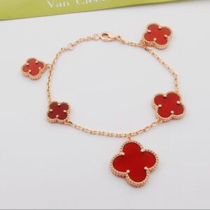 Toxse Magic Alhambra Five Carnelian Motifs Clover Bracelet