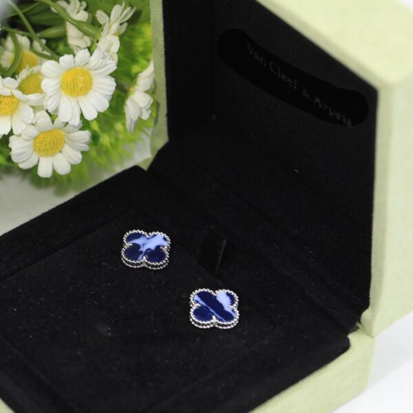 Toxse Vintage Alhambra White Gold Blue Earrings - Image 4