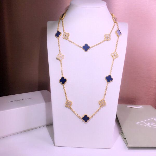 Toxse Vintage Alhambra Turquoise Diamond 20 Motifs Long Necklace - Image 4