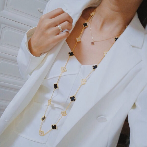 Toxse Vintage Alhambra Onyx And Diamond 20 Motifs Necklace - Image 3