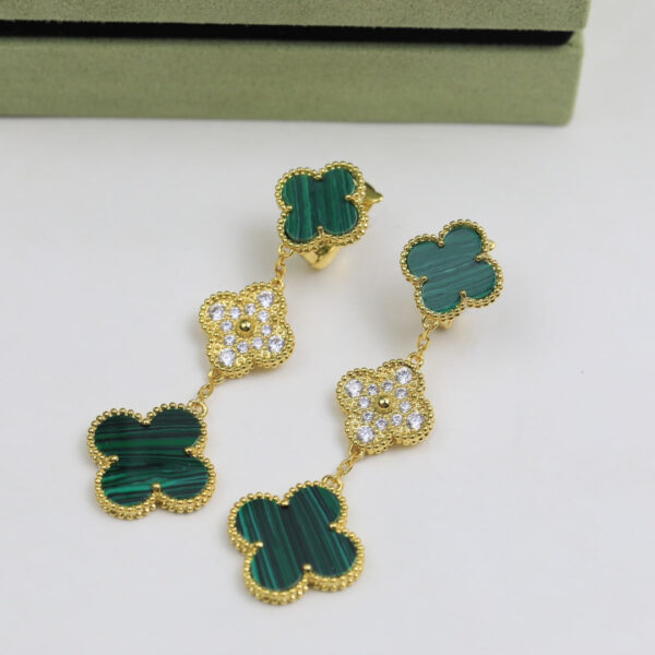 Toxse Magic Alhambra Three Malachite Motifs Clover Earrings - Image 5