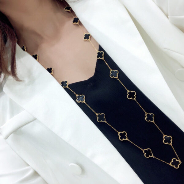 Toxse Vintage Alhambra Black 20 Motifs Long Necklace - Image 3