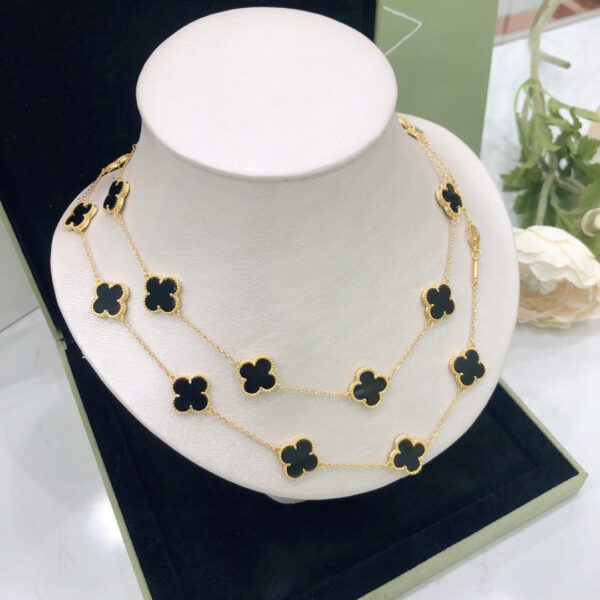 Toxse Vintage Alhambra Black 20 Motifs Long Necklace - Image 4
