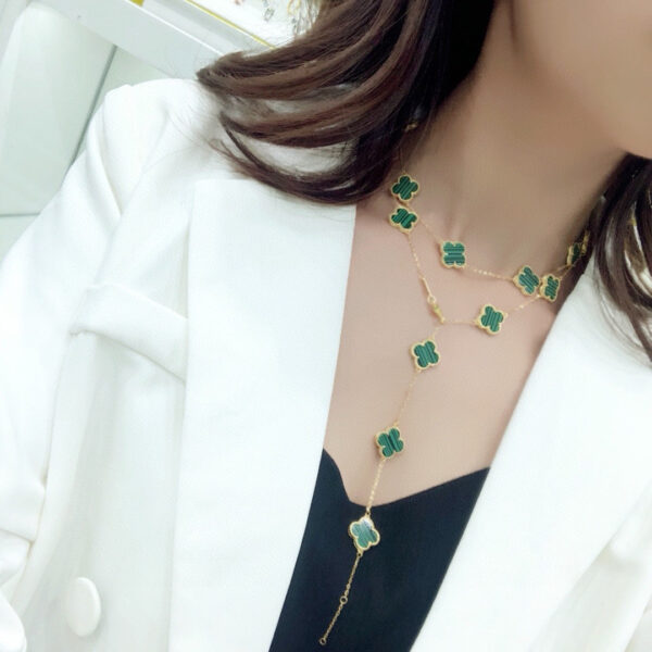 Toxse Vintage Alhambra Malachite 20 Motifs Long Necklace - Image 3