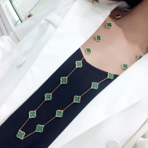 Toxse Vintage Alhambra Malachite 20 Motifs Long Necklace - Image 5