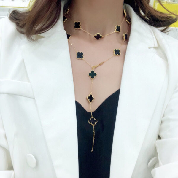 Toxse Vintage Alhambra Black 20 Motifs Long Necklace - Image 5