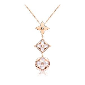 Toxse Color Blossom Lariat Necklace Pink Gold White Mother Pearl And Diamond
