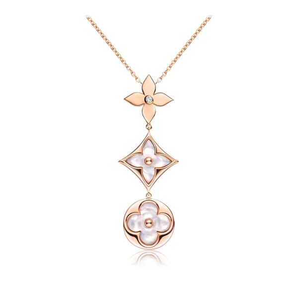 Toxse Color Blossom Lariat Necklace Pink Gold White Mother Pearl And Diamond
