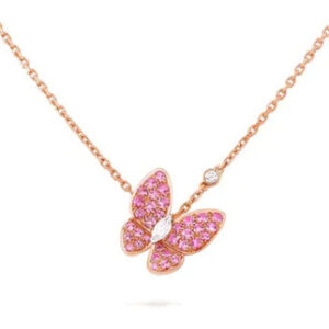 Toxse Butterfly Red Diamond Pink Gold Necklace