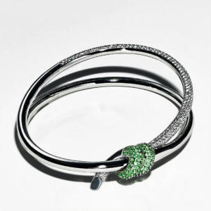 Toxse T - Jewelry Knot Double Row Hinged Bracelet With Green Diamond