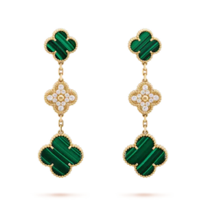 Toxse Clover Earrings Gold Malachite Diamond 3 Motifs
