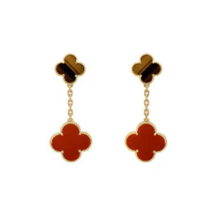 Toxse Clover Earrings Gold Tiger Eye Carnelian 2 Motifs