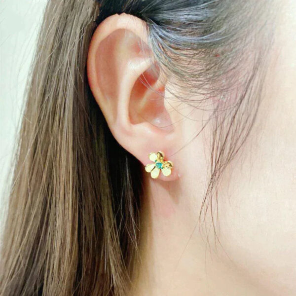 Toxse Frivole Gold Flower Malachite Earrings - Image 4