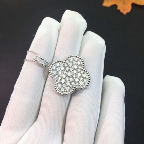 Toxse Clover Silver Full Diamond Big Clover Necklace - Image 4