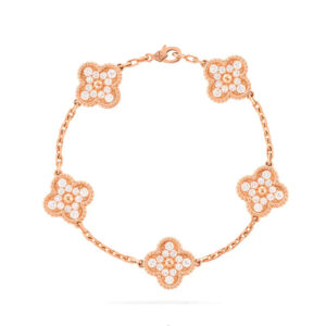Toxse Clover 5 Motifs Pink Gold Diamond Bracelet
