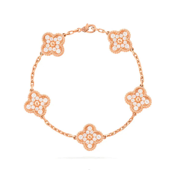 Toxse Clover 5 Motifs Pink Gold Diamond Bracelet