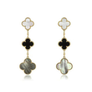 Toxse Clover Earrings Gold Onyx Mop 3 Motifs