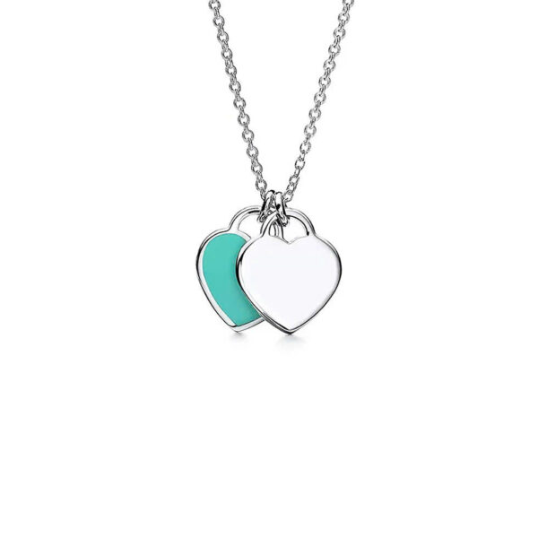 Toxse T - Jewelry Double Heart Pendant Silver Necklace - Image 4