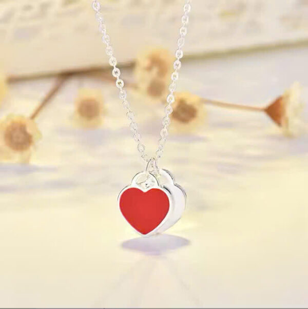 Toxse T - Jewelry Double Heart Pendant Silver Necklace - Image 3